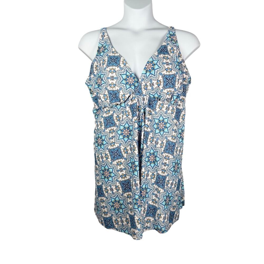 Nicole Miller‎ Studio Swim Dress Womens Plus 3X Blue Boho Print Padded Cups